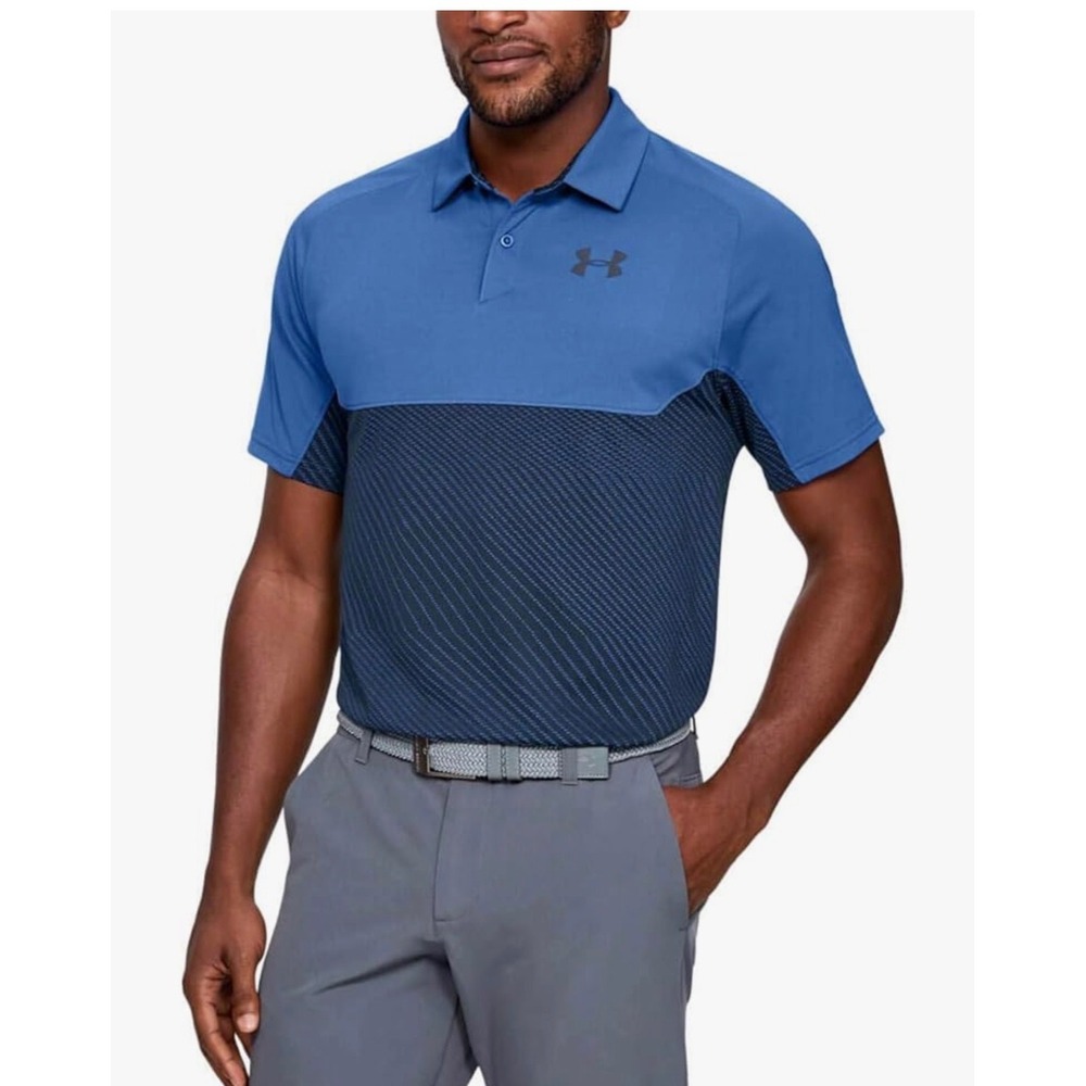 Under Armour Golf Polo Shirt Mens XL Blu Colorblock Loose Fit